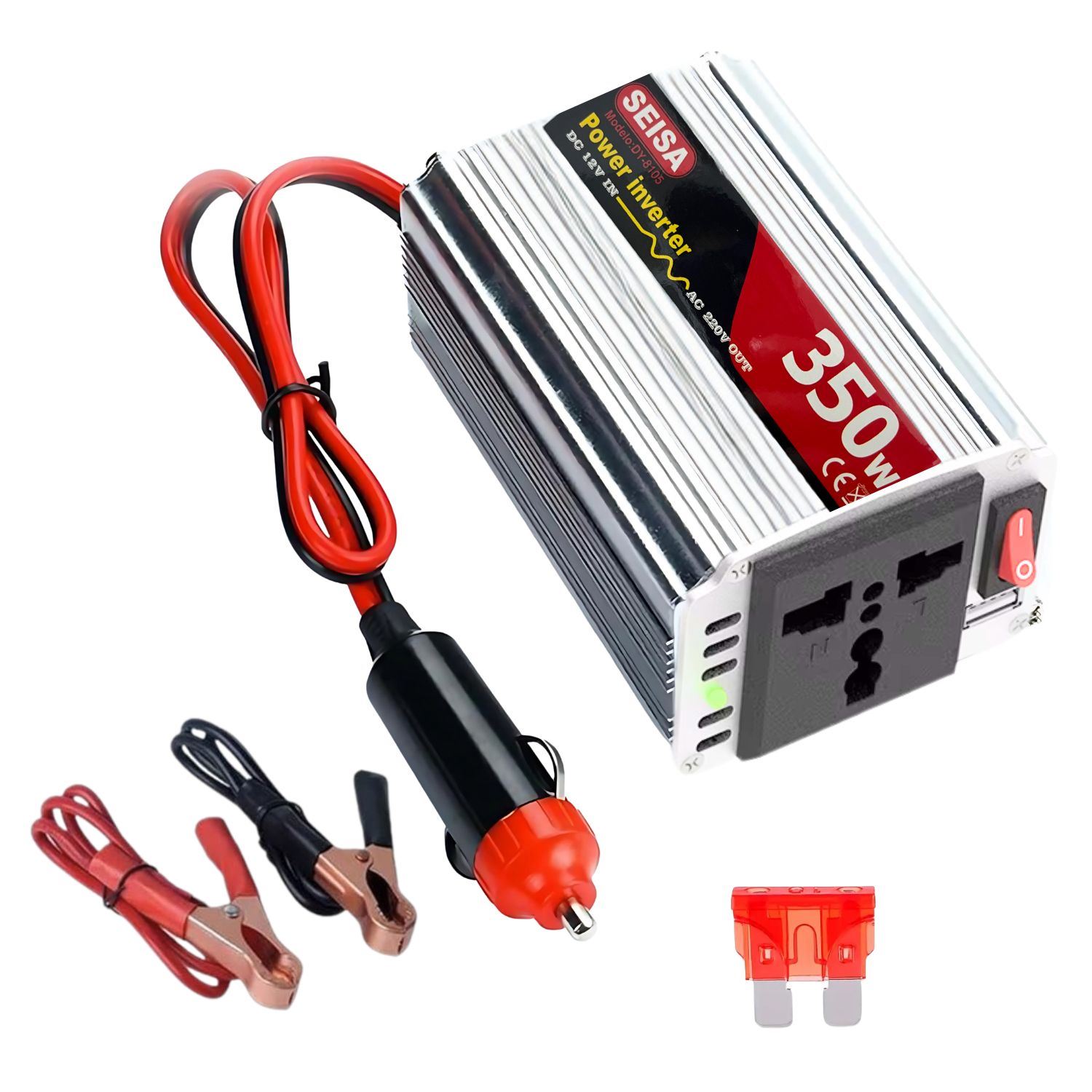 Inversor de Corriente 12V a 220V 350W DY8105 Portátil para Auto, Camping y Emergencias con Protección de Sobrecarga y Térmica